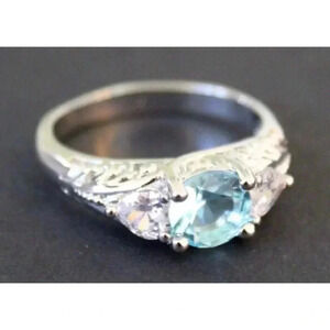 Vintage Art Nouveau Gaudy Victorian Cocktail Light Blue Gemstone Ring Sz 10.5
